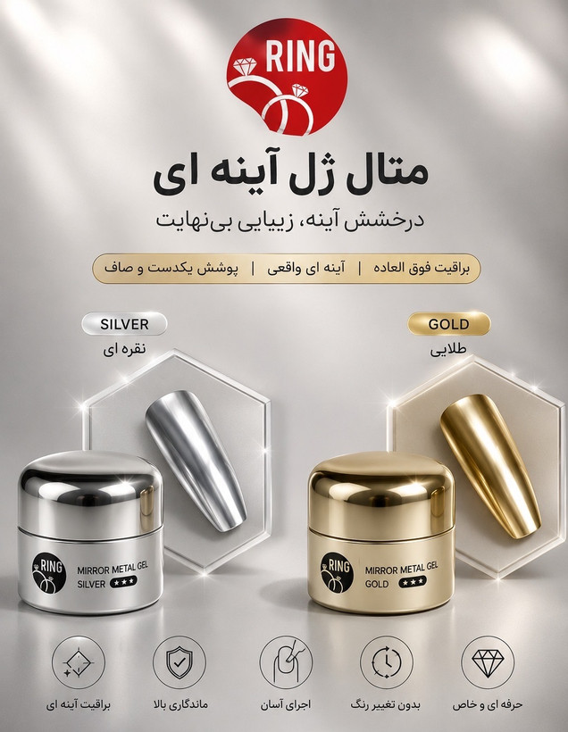 متال ژل آیینه ای طلایی Ring
